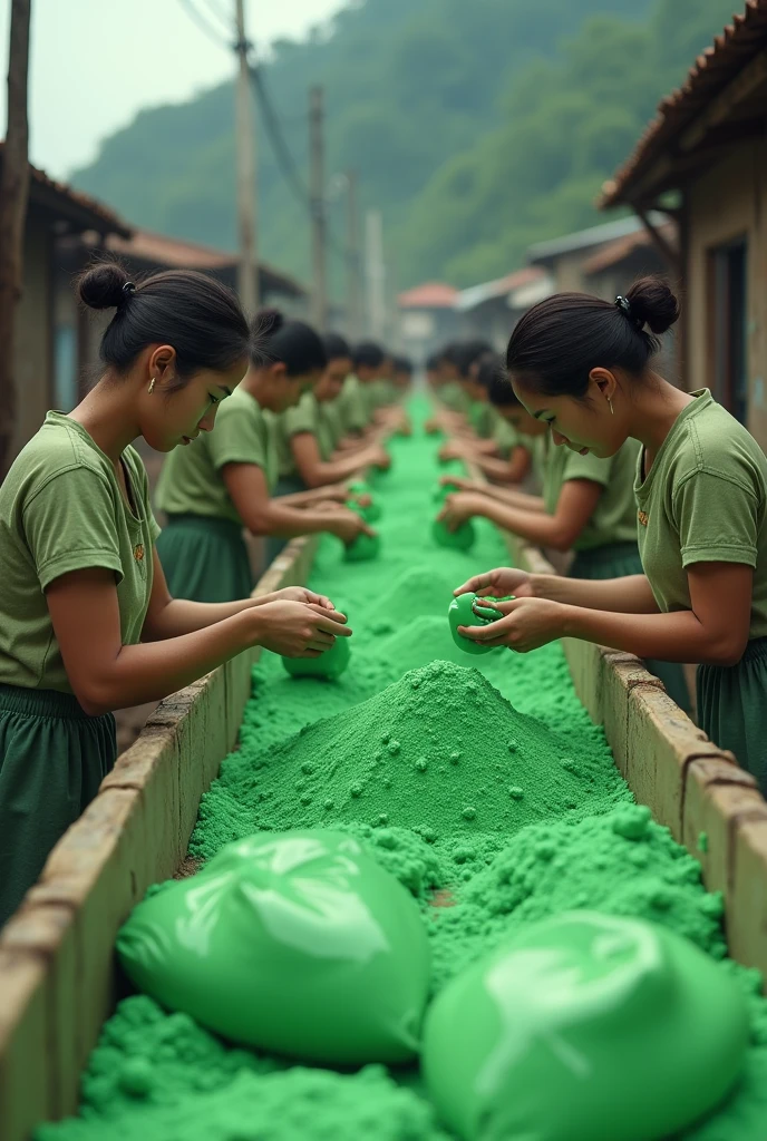 Asian girls pack powder supergreen, boils, village, packing nadminzempire