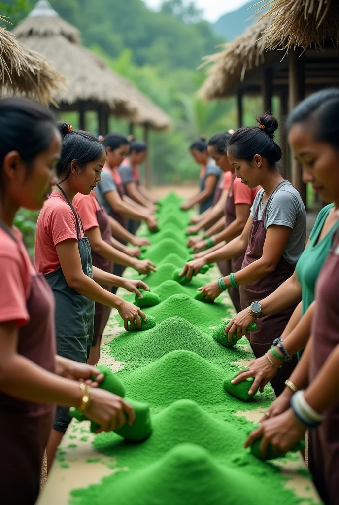 Asian women pack powder supergreen, boils, village, packing nadminzempire