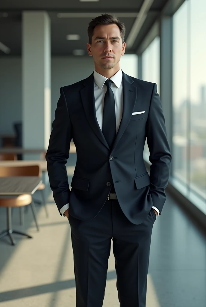 Create a businessman with no hands in his pocket 