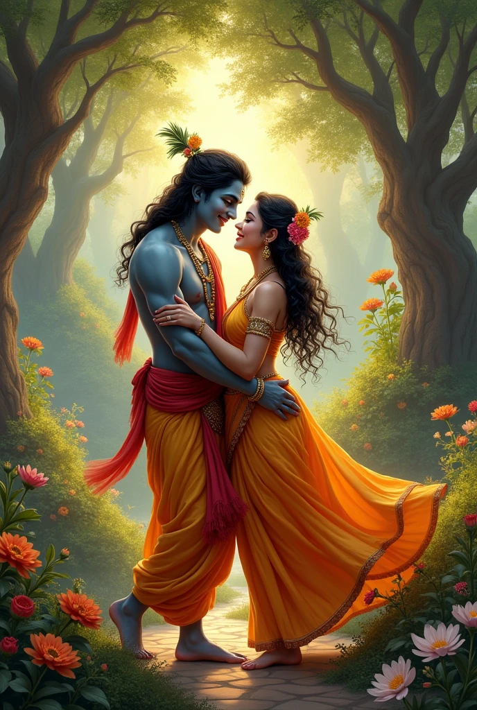 कृष्ण की मुस्कान इस प्रेम लीला को और भी मधुर बना देती थी।