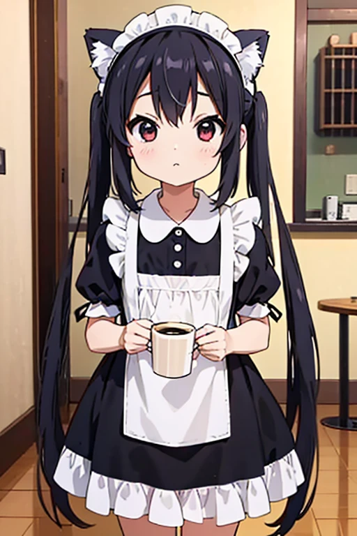 Azusa Nakano、One Girl、alone、anime screencap、Ray Tracing、ultra hi resolution picture、Depth of written boundary、cute、Coffee shop、Maid clothes、Cat ears headband、Black Hair、Long twin tails