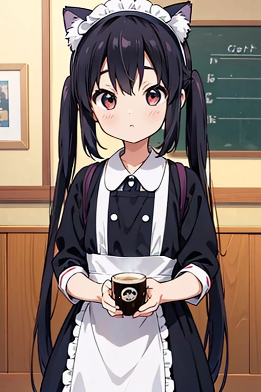 Azusa Nakano、One Girl、alone、anime screencap、Ray Tracing、ultra hi resolution picture、Depth of written boundary、cute、Coffee shop、Maid clothes、Cat ears headband、Black Hair、Long twin tails