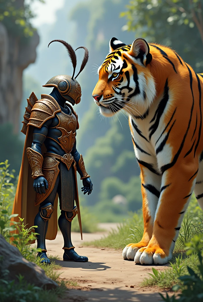Ant wearing armor and tiger 

body
