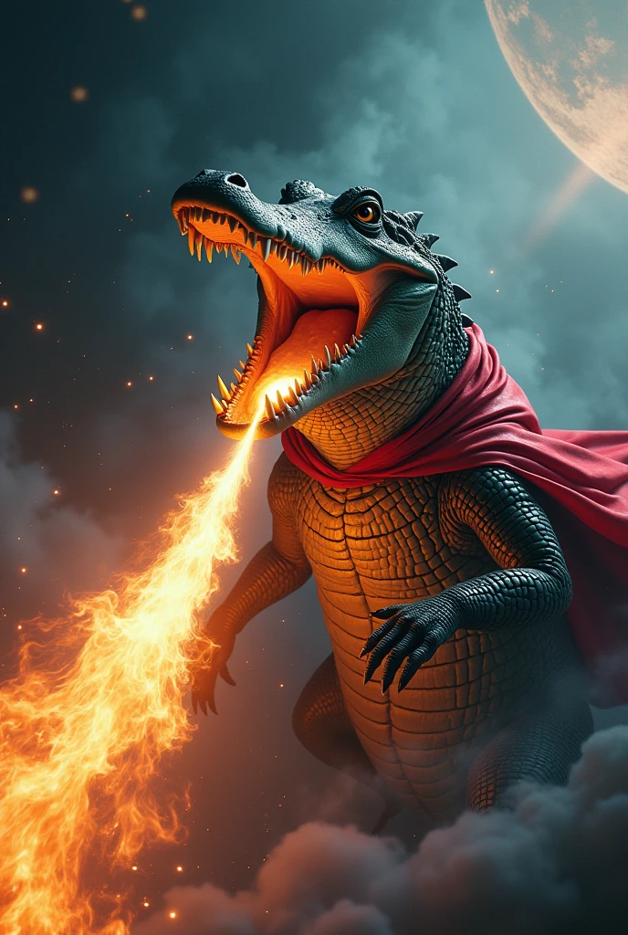 Universal alligator almost destroying the earth and flying into space . But well done .But well done.But well done.with a red cape and shooting fire from his mouth . spitting fire.spitting fire on lgbtq flags+. Shit on top of the lgbt flag