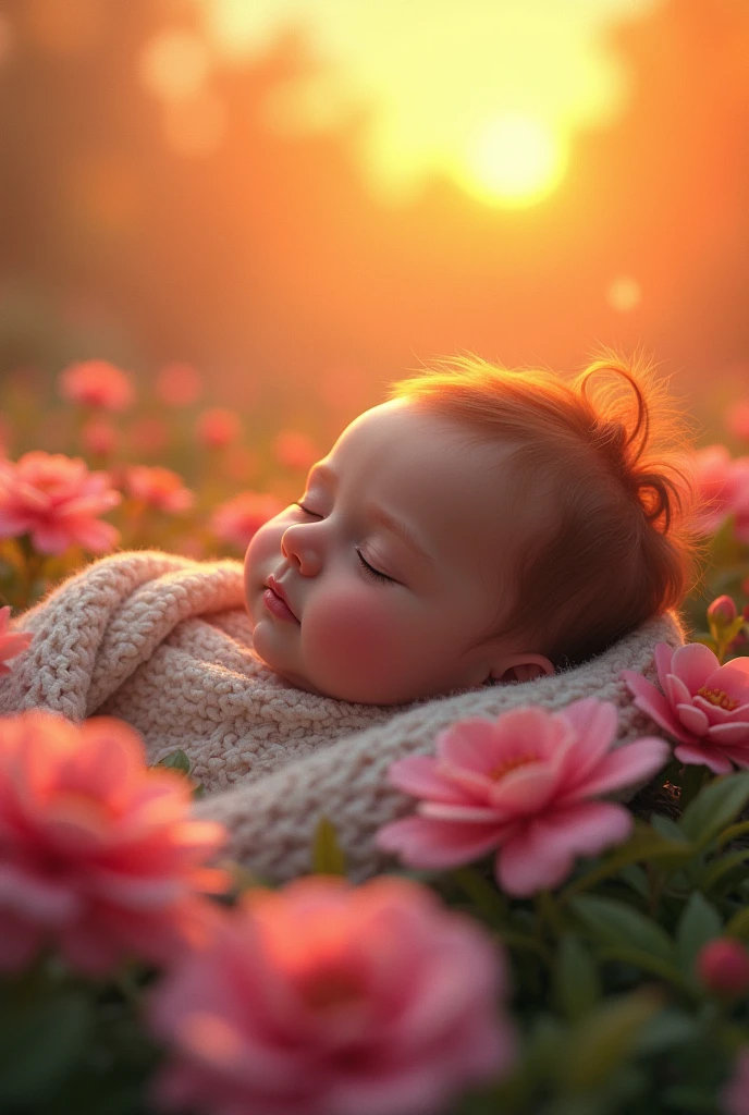 The evening is a time of real peace, when the worries and troubles of the day can be forgotten and the mind can relax closeup picture in colorful with flower garden.and sunset cute young
baby