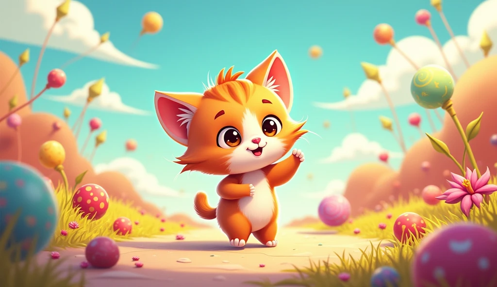 create a cartoon The curious little kitten Dreams of playtime, pure delight