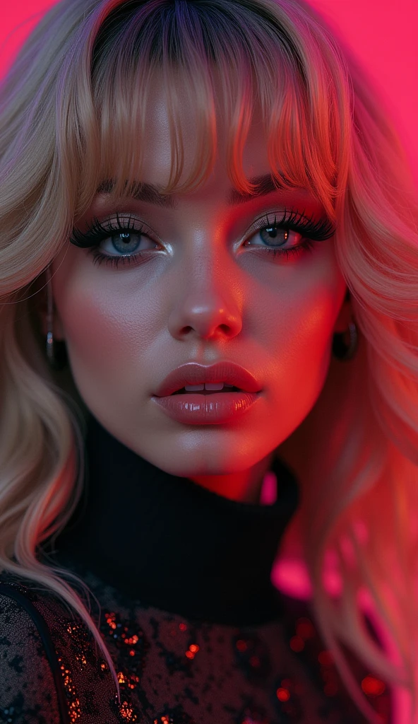 beautiful girl with vibrant hair, pop star outfit, highly detailed face, beautiful detailed eyes, beautiful detailed lips, extremely detailed eyes and face, long eyelashes, dynamic pose, dramatic lighting, cinematic composition, hyper realistic, 8k, photo-realistic, masterpiece, digital art