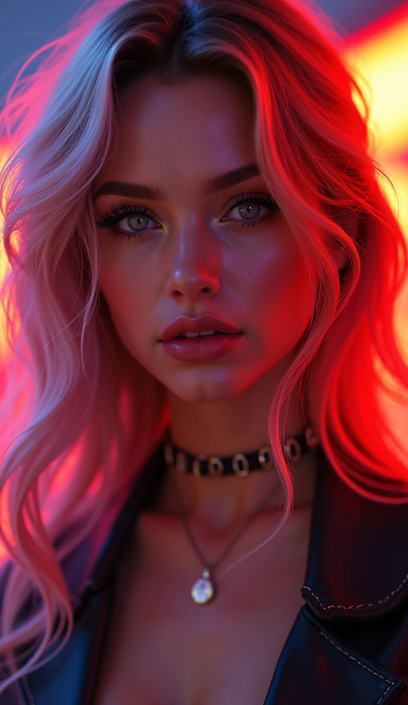 beautiful girl with vibrant hair, pop star outfit, highly detailed face, beautiful detailed eyes, beautiful detailed lips, extremely detailed eyes and face, long eyelashes, dynamic pose, dramatic lighting, cinematic composition, hyper realistic, 8k, photo-realistic, masterpiece, digital art