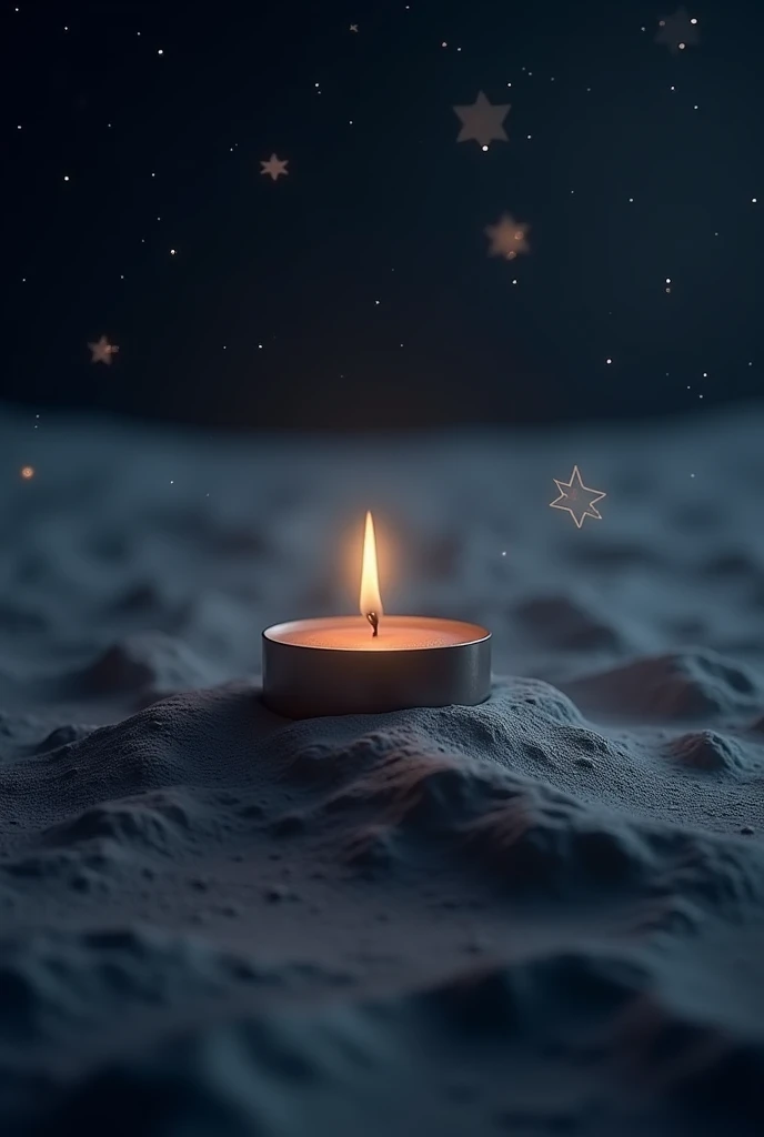 a dark candle on the moon and at some star with glow effect  and place a name of Islamic video 