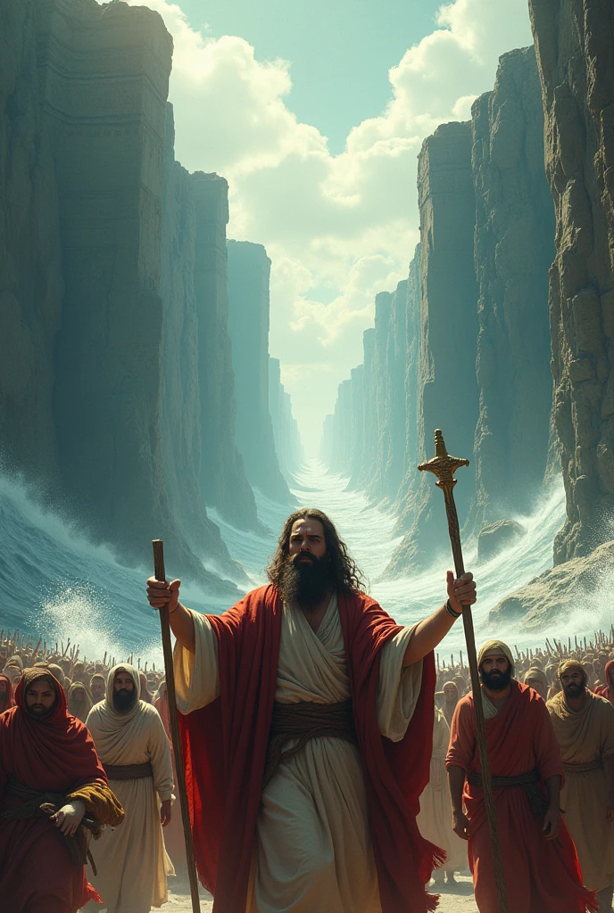 Moses parting the sea of reeds.