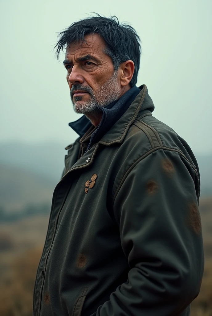 50 year old man, short black hair, looking at the horizon,::n_barba
