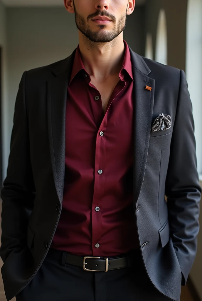 maroon shirt with blazer 
