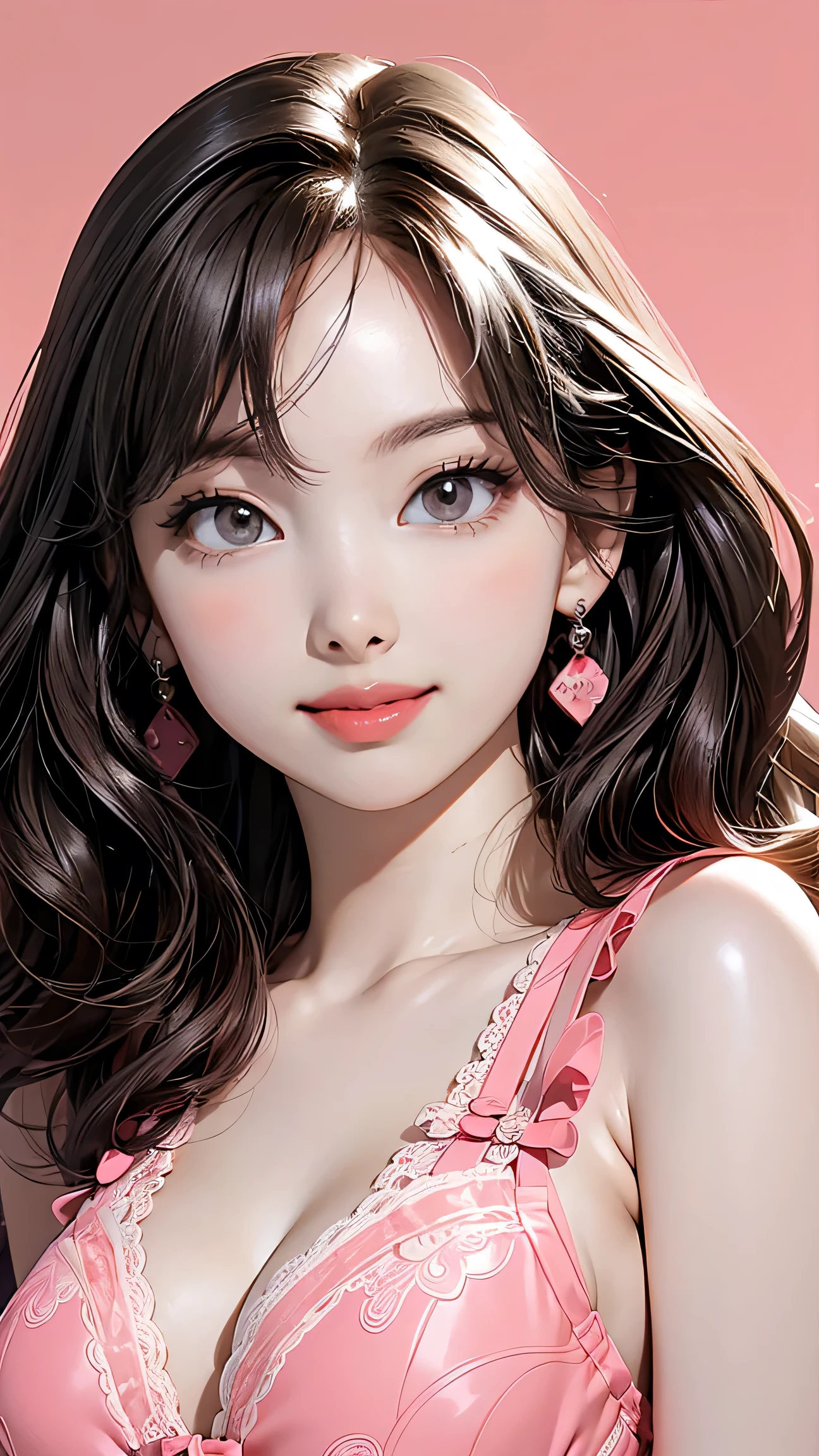 (masterpiece, Highest quality), Beautiful woman, Wavy Hair, Asymmetrical bangs, Intricate lace lingerie, Perfect Face, Beautiful Face, Fascinating, Big beautiful eyes, Huge breasts, smile, Perfect body, Luxury Bedroom, Bright colors, (RISOGRAPH)
