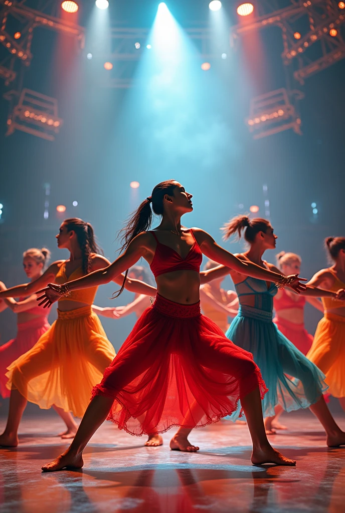 Dance troop in movie set