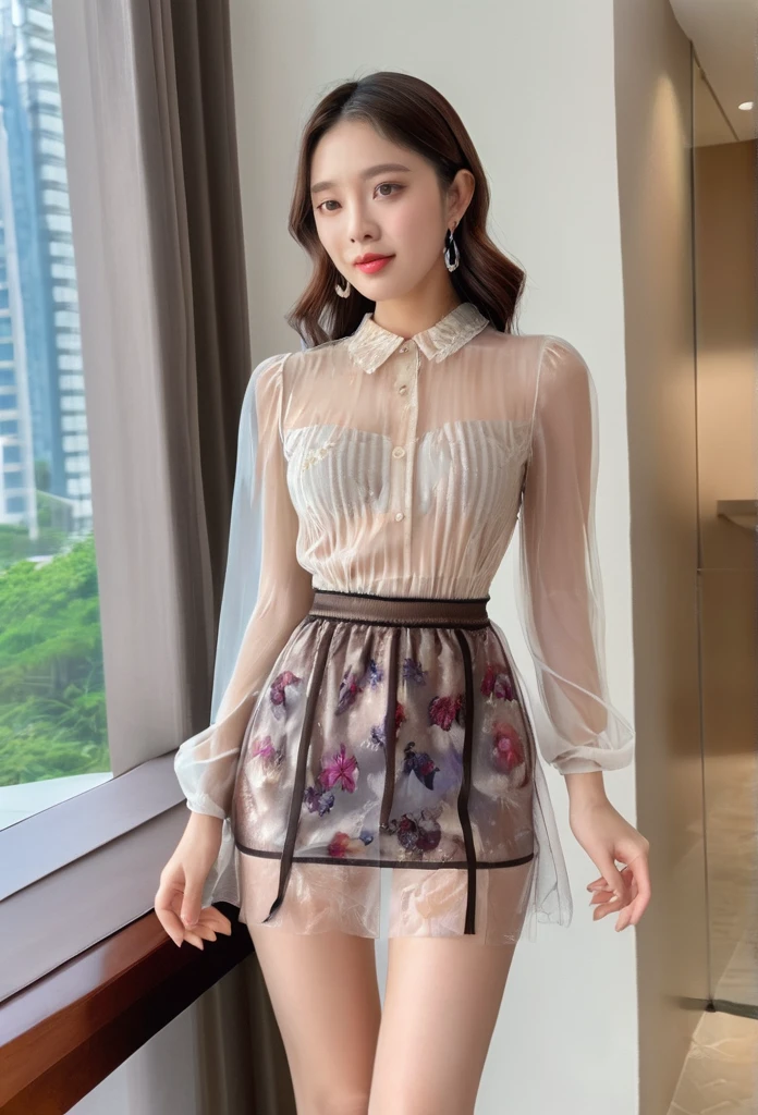 A woman with a beautiful girl々Create a new, whole body, A short sheer dress for、For girls, remove the low-cut see-through blouse and mini skirt., I'm looking forward to both, The boy is kissing her breast, Make it look realistic