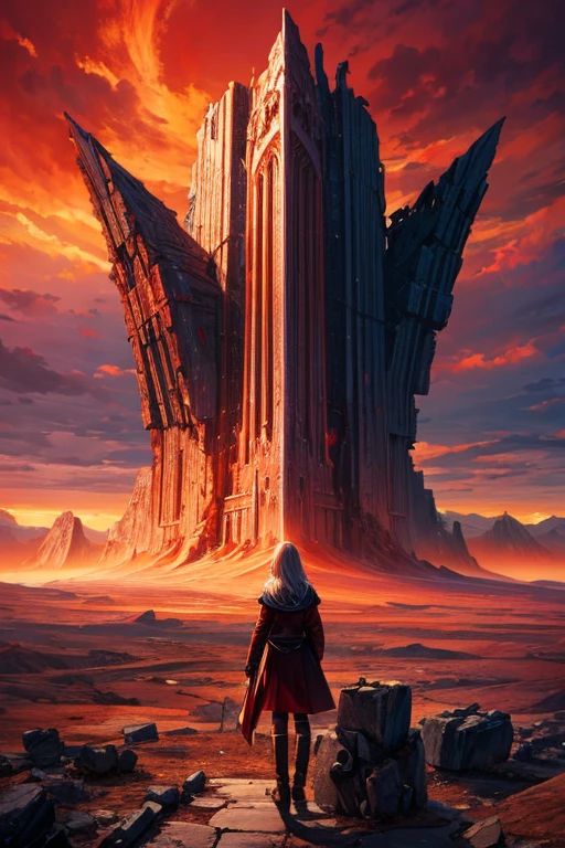 Highest quality、masterpiece、Desolate Earth、wreckage、Red Sky、Surrealism