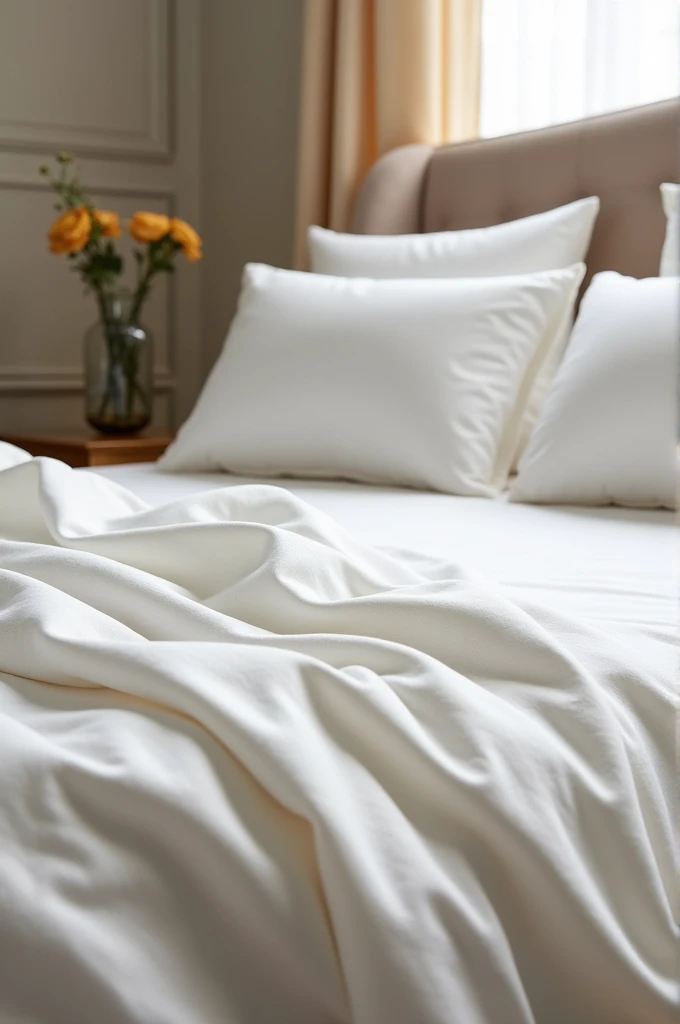 Fitted cotton Bedsheets in printed cotton fabric neatly fitted in bed. with luxirous bedroom background wrinkles free bedsheets without comforter for website banner size in 1800 * 700 pixels 
