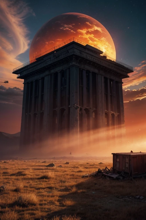 Highest quality、masterpiece、Desolate Earth、wreckage、Red Sky、Surrealism