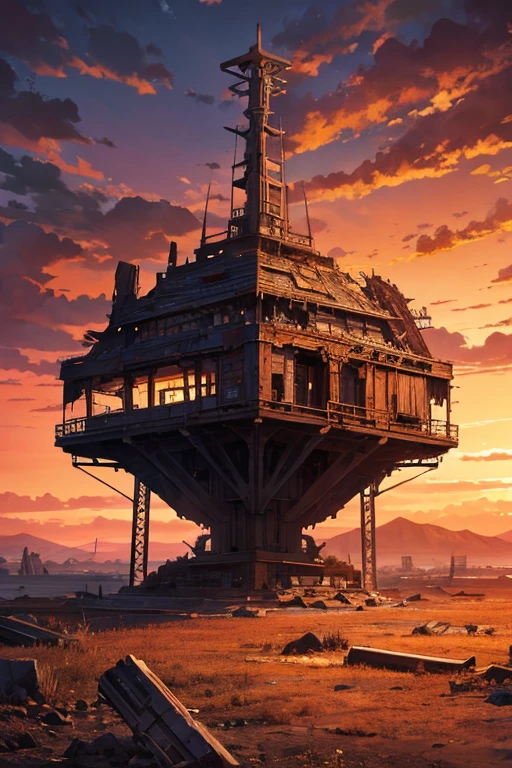 Highest quality、masterpiece、Desolate Earth、wreckage、Red Sky、Surrealism