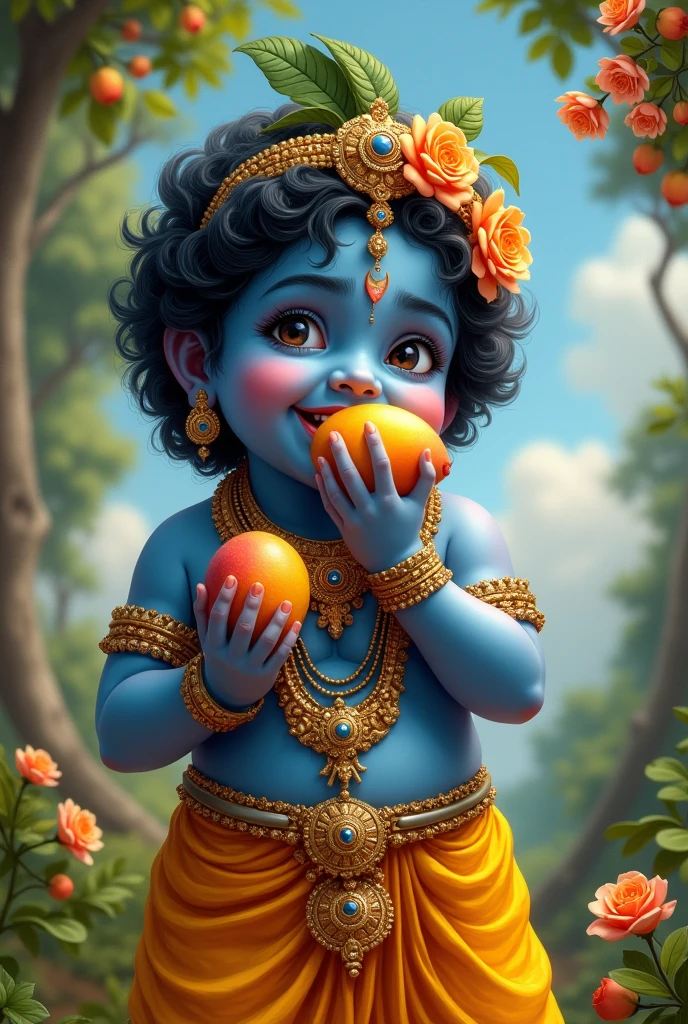 Krishna ji God eating mango and cute smile
