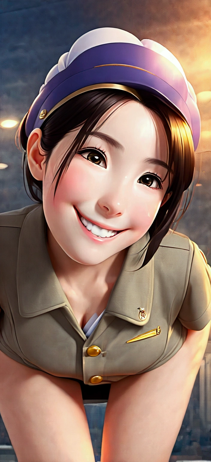 A very beautiful 20-year-old Japanese woman, (とてもcute顔:1.9), (smile:1.9), (Sexy Body, Beautiful body:1.2),(Looking into the camera, Kind eyes:1.3), (超High resolution;1.9) ,(Very beautiful eyes, Extremely beautiful skin), {masterpiece}, {Highest quality}, High resolution, Very detailed, 8k, cute, {Very delicate and beautiful}, In detail,Amazingly beautiful, {Photorealistic}, Intricate details, Very detailed, {Beautiful Face}, Very detailedな, Written boundary depth, Beautiful visual effects, (Glowing Skin) , {One Girl}, (double eyelid, Round face), RAW Photos,Big eyes, (Stewardess Uniform:1.4), (Showing panties, Thighs, short hair:1.5), Brilliant point, look up