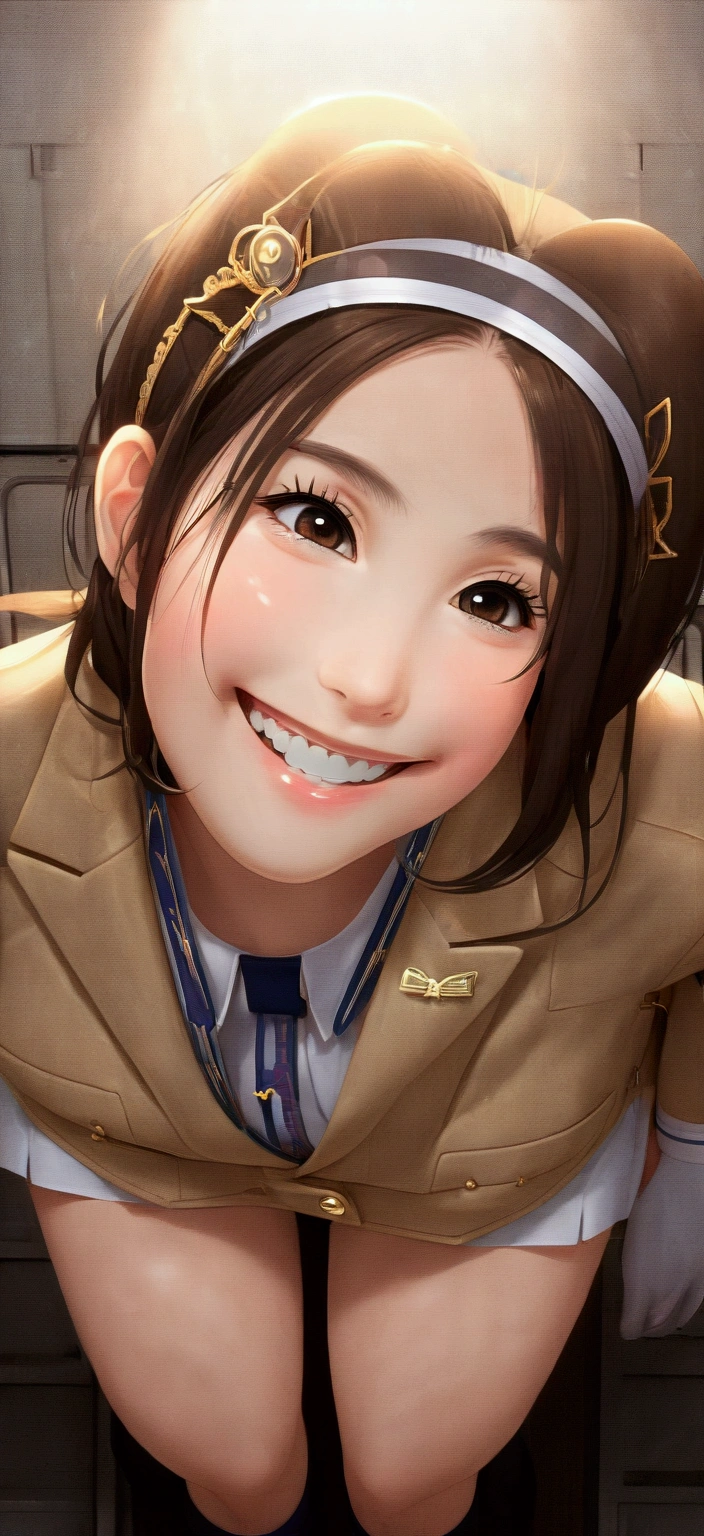 A very beautiful 20-year-old Japanese woman, (とてもcute顔:1.9), (smile:1.9), (Sexy Body, Beautiful body:1.2),(Looking into the camera, Kind eyes:1.3), (超High resolution;1.9) ,(Very beautiful eyes, Extremely beautiful skin), {masterpiece}, {Highest quality}, High resolution, Very detailed, 8k, cute, {Very delicate and beautiful}, In detail,Amazingly beautiful, {Photorealistic}, Intricate details, Very detailed, {Beautiful Face}, Very detailedな, Written boundary depth, Beautiful visual effects, (Glowing Skin) , {One Girl}, (double eyelid, Round face), RAW Photos,Big eyes, (Stewardess Uniform:1.4), (Showing panties, Thighs, short hair:1.5), Brilliant point, look up
