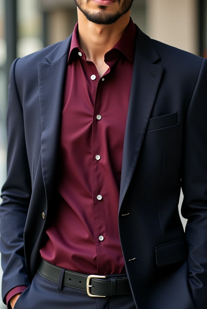 simple maroon shirt with blazer