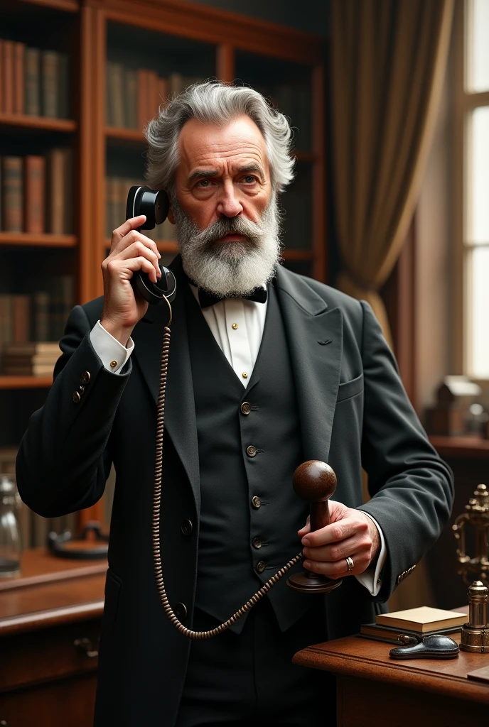Graham bell with a telephone
