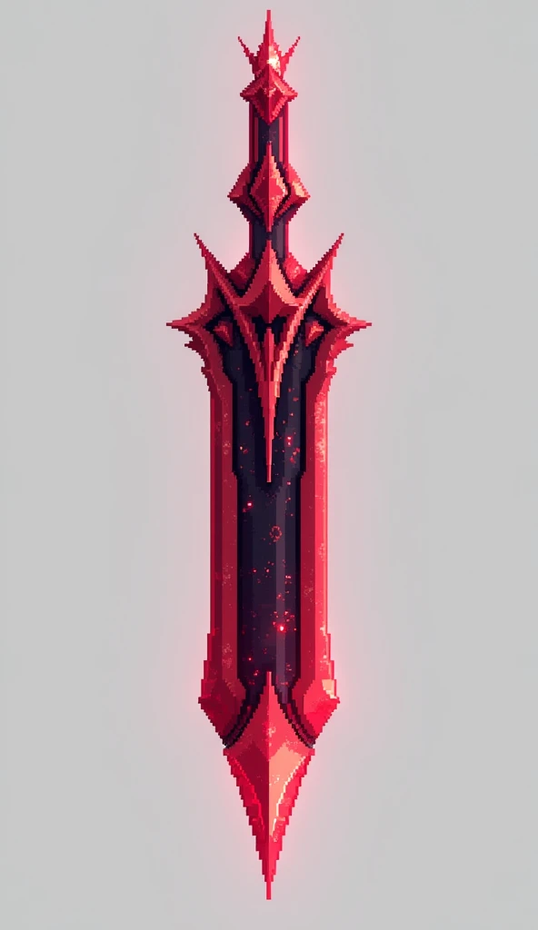 A sword projectile in the style of a clear pixel art, made of solid blood-colored crystal with vessels of black void
