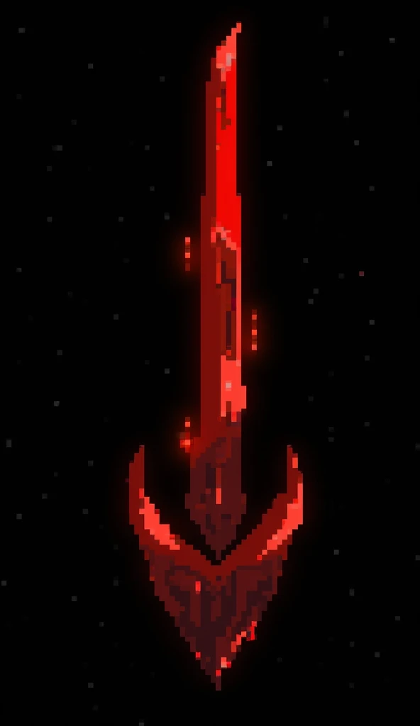 A sword projectile in the style of a clear pixel art, made of solid blood-colored crystal with vessels of black void
