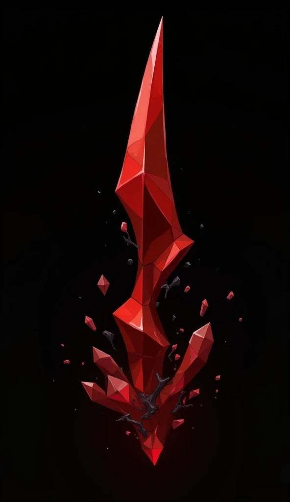 A sword projectile in the style of a clear pixel art, made of solid blood-colored crystal with vessels of black void