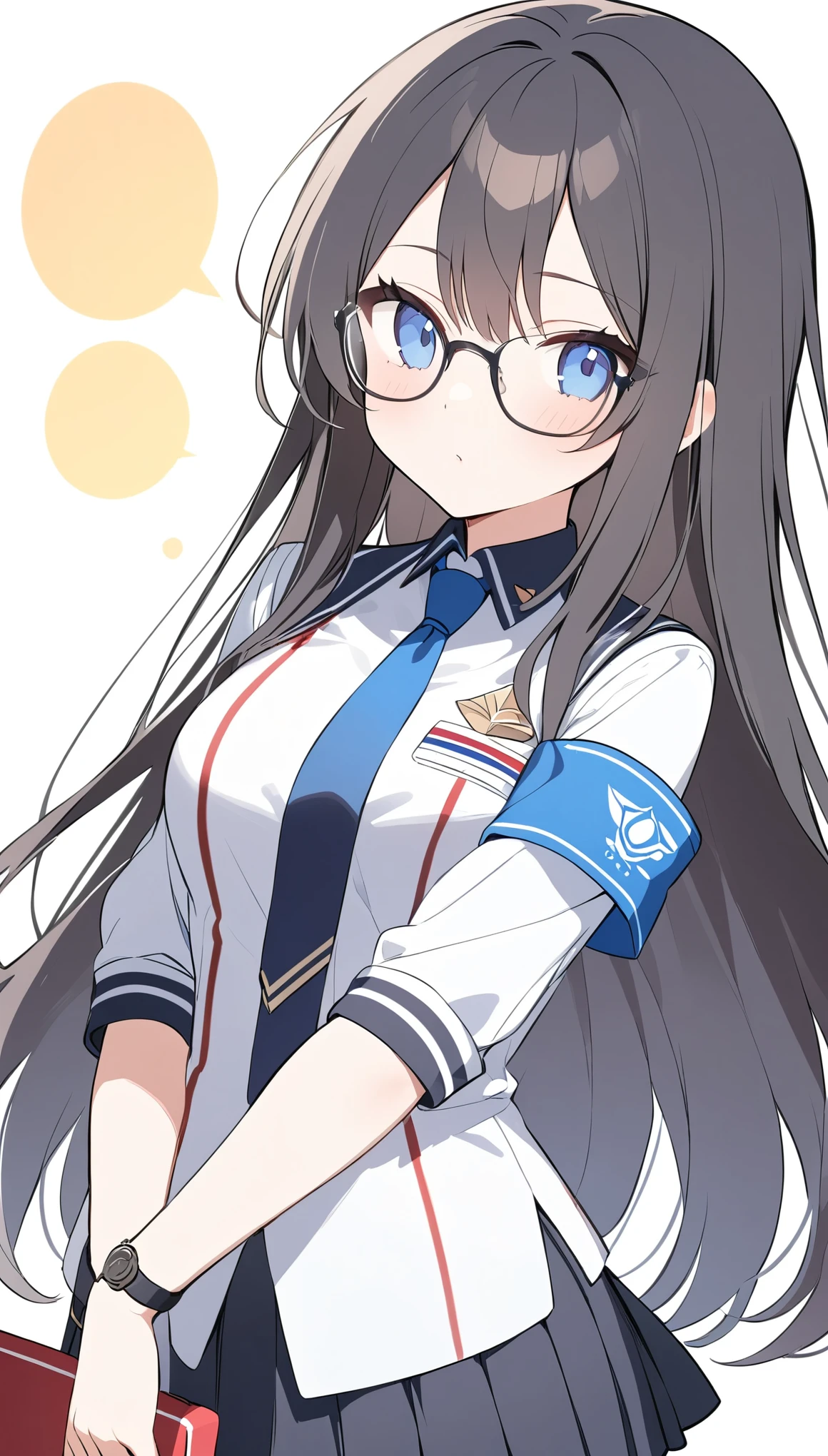 school student council president、Glasses、Black Hair、long hair、Student council president armband on uniform