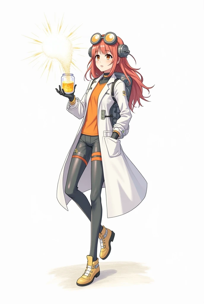 a drawing of an anime girl in a futuristic space suit with labcoat, scientist girl in sapce suit, holding a jar, traditional anime art, traditional style, epic pencil illustration, hyper detailed manga drawing,