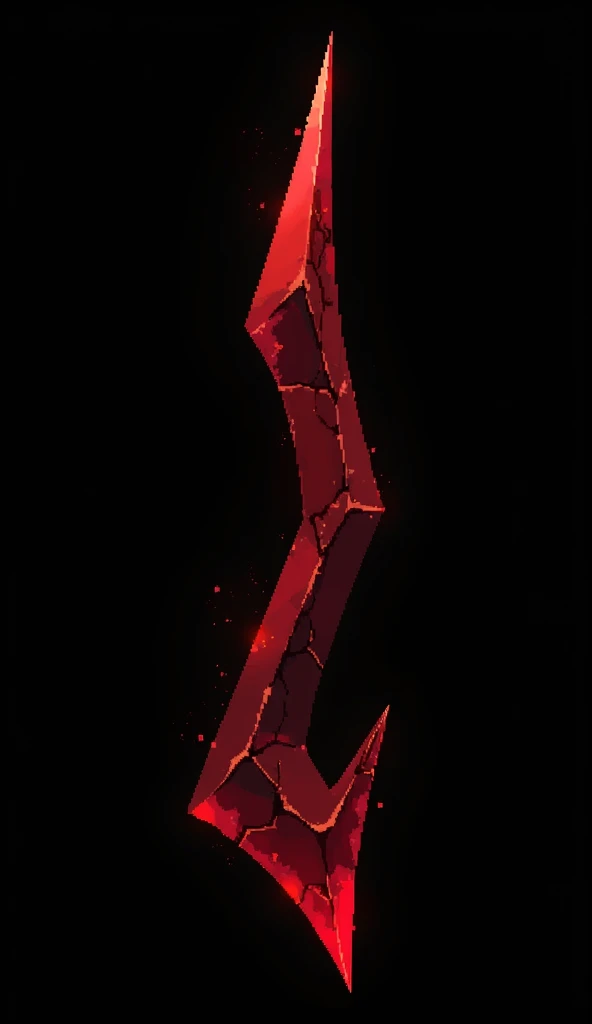 A sword projectile in the style of a clear pixel art, made of solid blood-colored crystal with vessels of black void