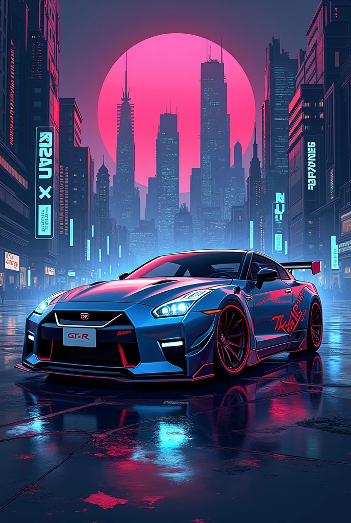 Create a t shirt design with cyber punk Nissan GT-R 

