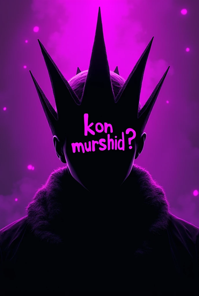 Create a black image with neon purple backgrounds with a very prominent crown example 👑 with the name " kon Murshid ? " inside the crown