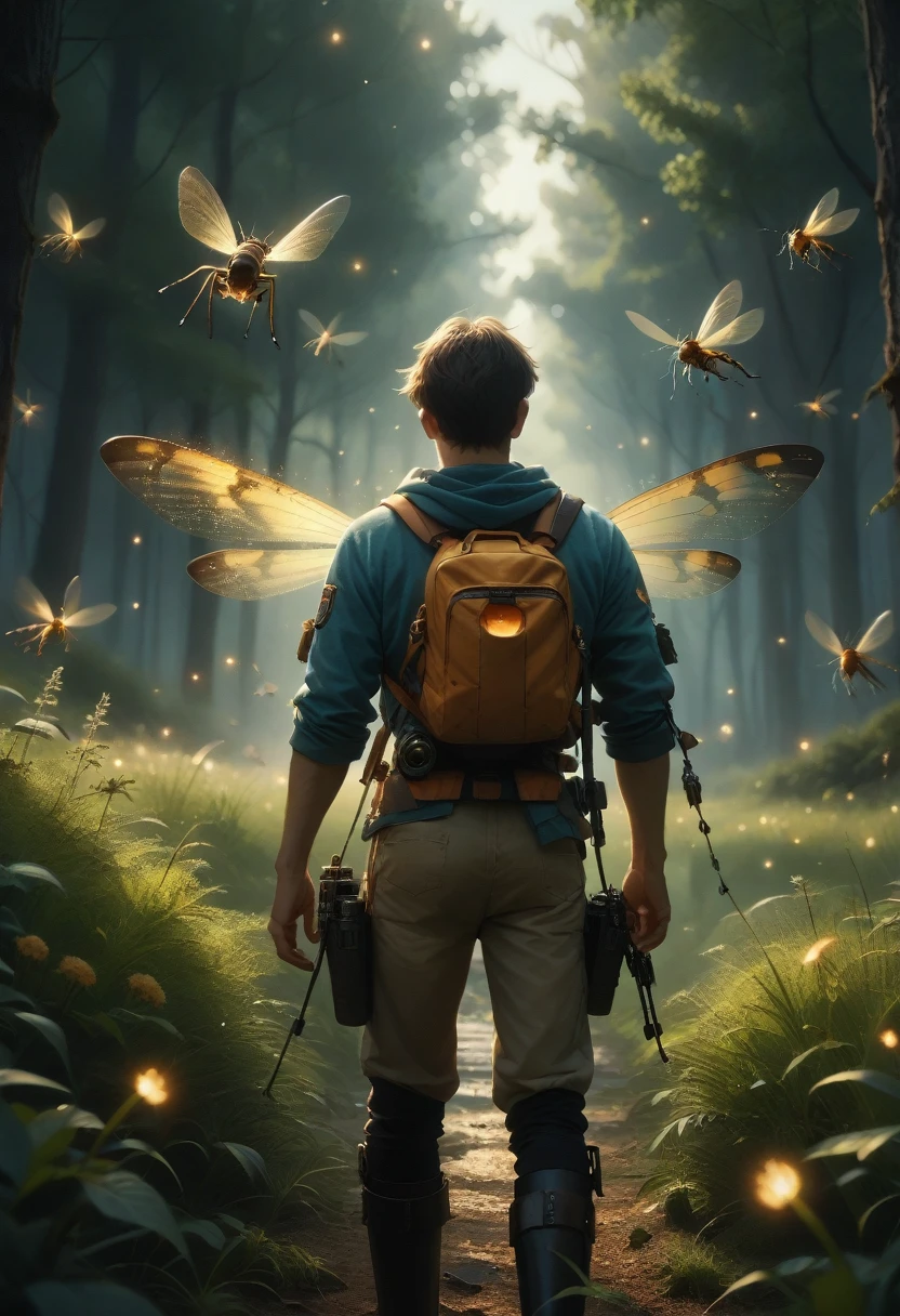 The Firefly Man, surrounded by fireflies.