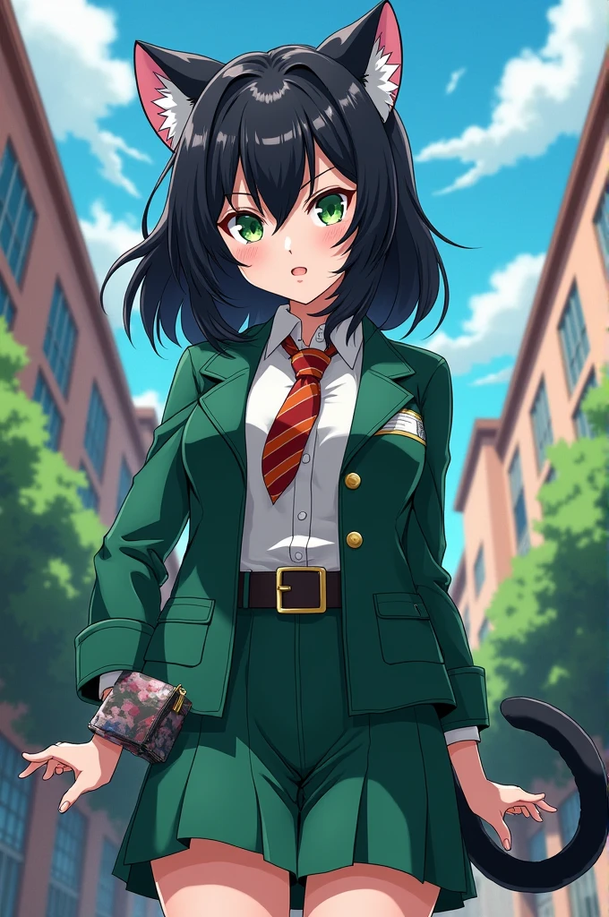 Créé moi dans le style de my Hero Academia:
Une femme de 29ans, qui est une pro-hero et une professeure à ua
Elle a les cheveux mi-long noir et des yeux vert
Son altère (je suis Caro, j'ai 29ans. Je suis une professeure à ua depuis 5ans et une pro-hero)
Son altère s'appelle « chat », ce qui signifie qu'elle a une queue de chat fluffy et des oreilles de chat
