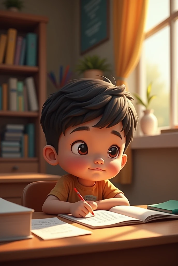 A kid studying English