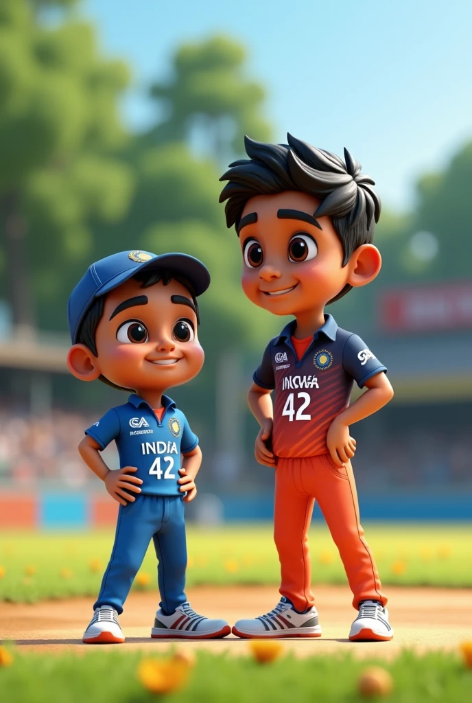 Boy raghava named jersey number 42 shakanding with indian cricketer Shikhar Dhawan jersey number 42 3d
