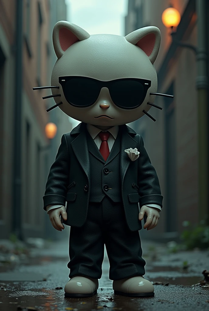 Hello Kitty, male, gangster outfit, heartbroken, no ribbon
