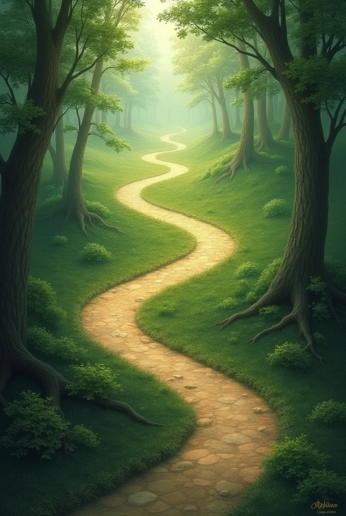 A path that symbolizes the journey of life with a starting point, birth and an end death showing the continuous journey
