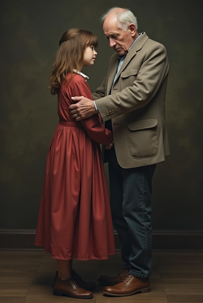 A girl in saaree bend front on old men , and old men put his hand inside of girl's clothes.