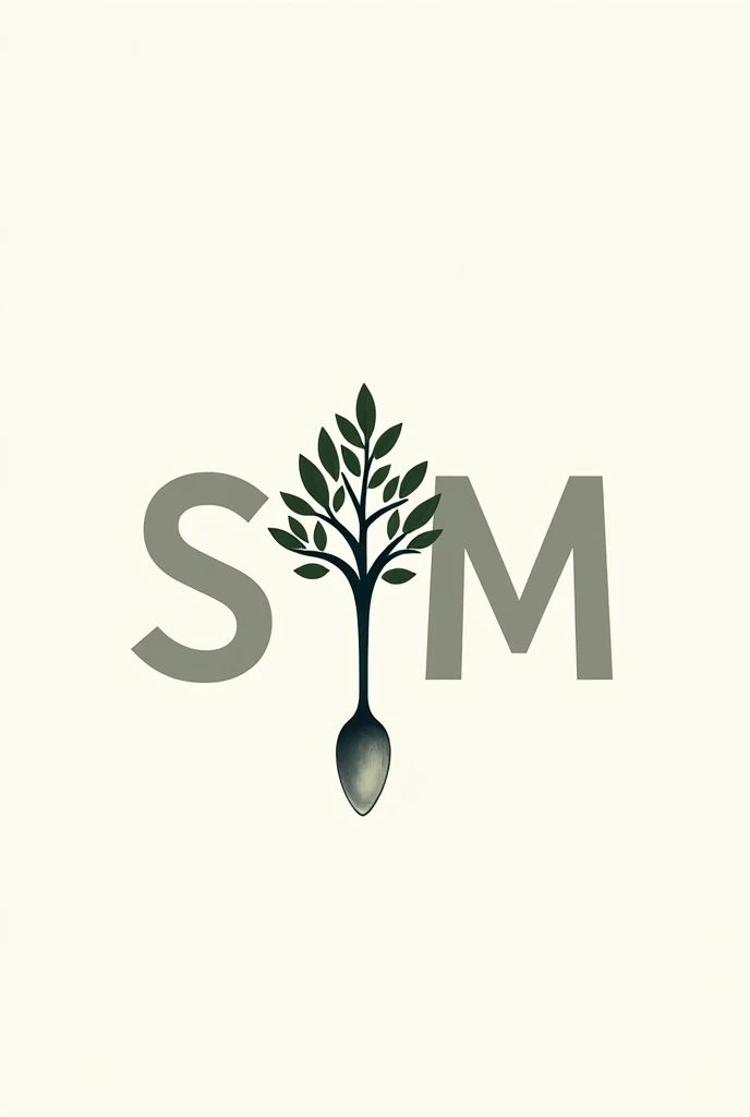 Logo of the word swastham with a tree in between S and M and a spoon in the horizontal and SM is faded in background
