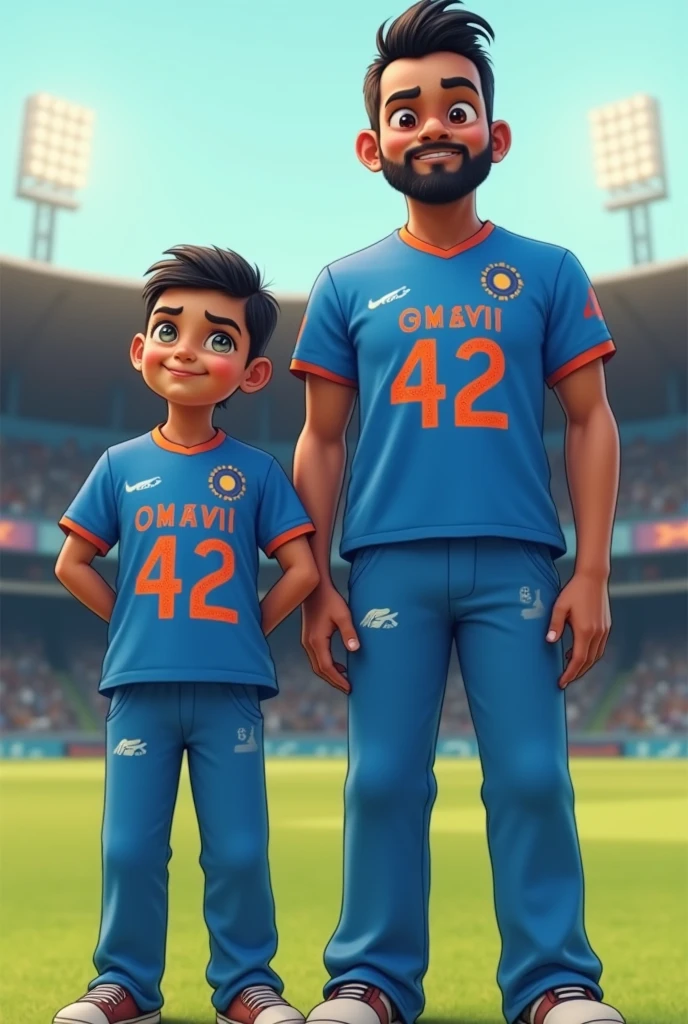 Boy raghava named jersey number 42 shakanding with indian cricketer Shikhar Dhawan named jersey number 42
