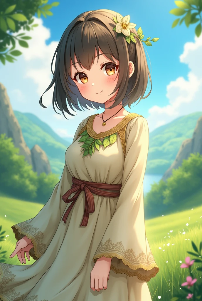 Cute anime girl with clothes based on earth with full covering clothes