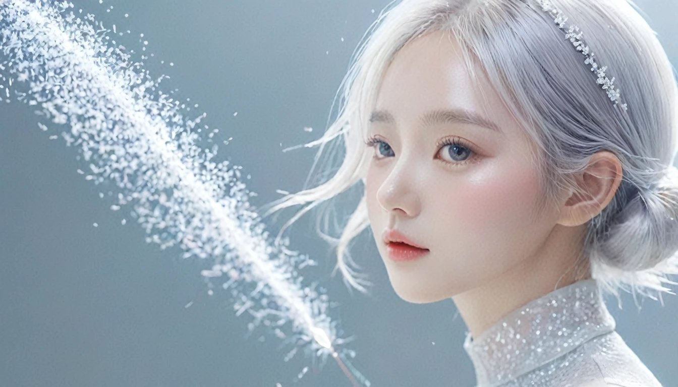 Bail_particle,Bail_line,lineแสง,particleของแสง,A girl made of particle,The density of line at the finger part is high,(white hair:0.3),