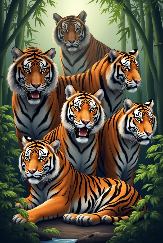 Make me 5 different tigers and the writing Indo Endeavour
