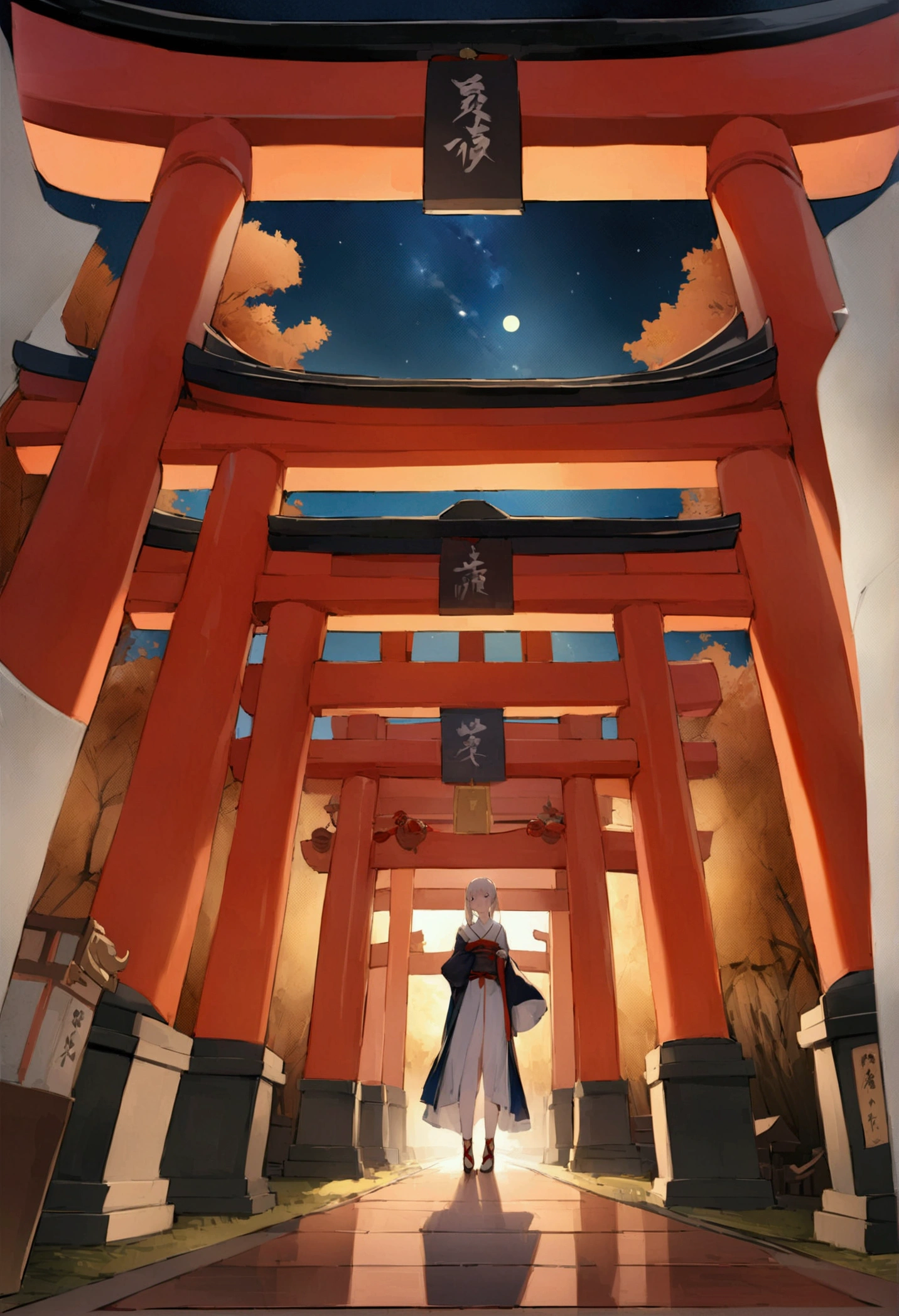 An incredible decision、High resolution、(masterpiece:1.4)、Very detailed、Wide-angle、night、Japanese Shrines、torii、sacred、torii、space、God of the Sky