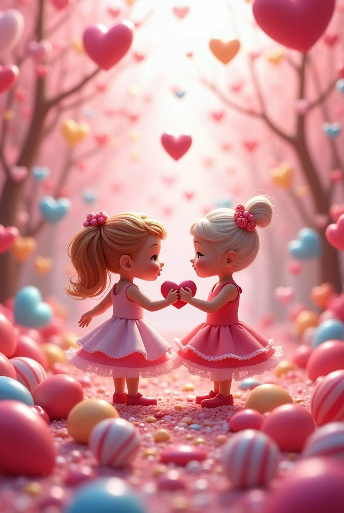 Word Lesly and Samy on beautiful background of sweet candies and hearts